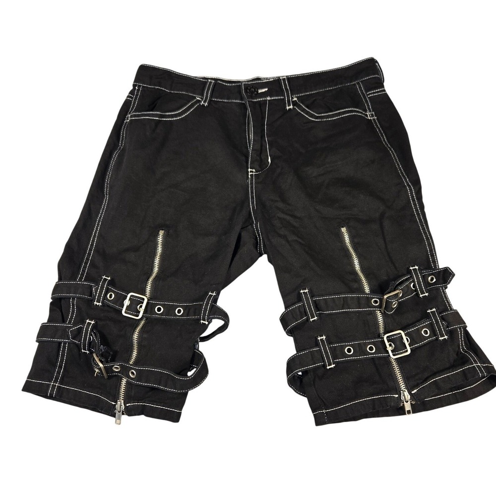 Hot Topic Black Contrast Stitch Bondage Shorts Grommet Straps Goth Punk Size 30